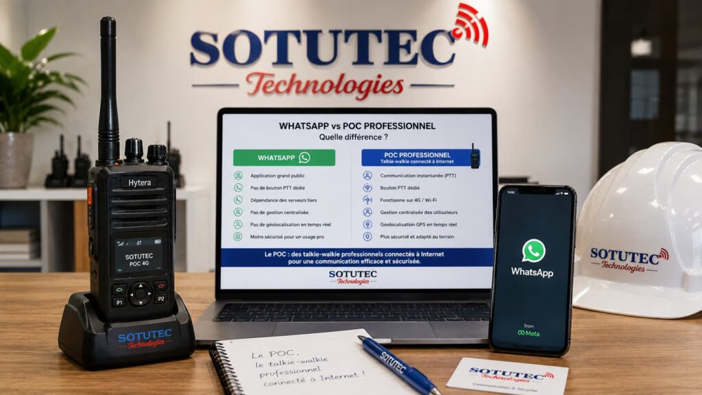 Différence entre WhatsApp et système PoC professionnel talkie-walkie connecté à Internet en Tunisie