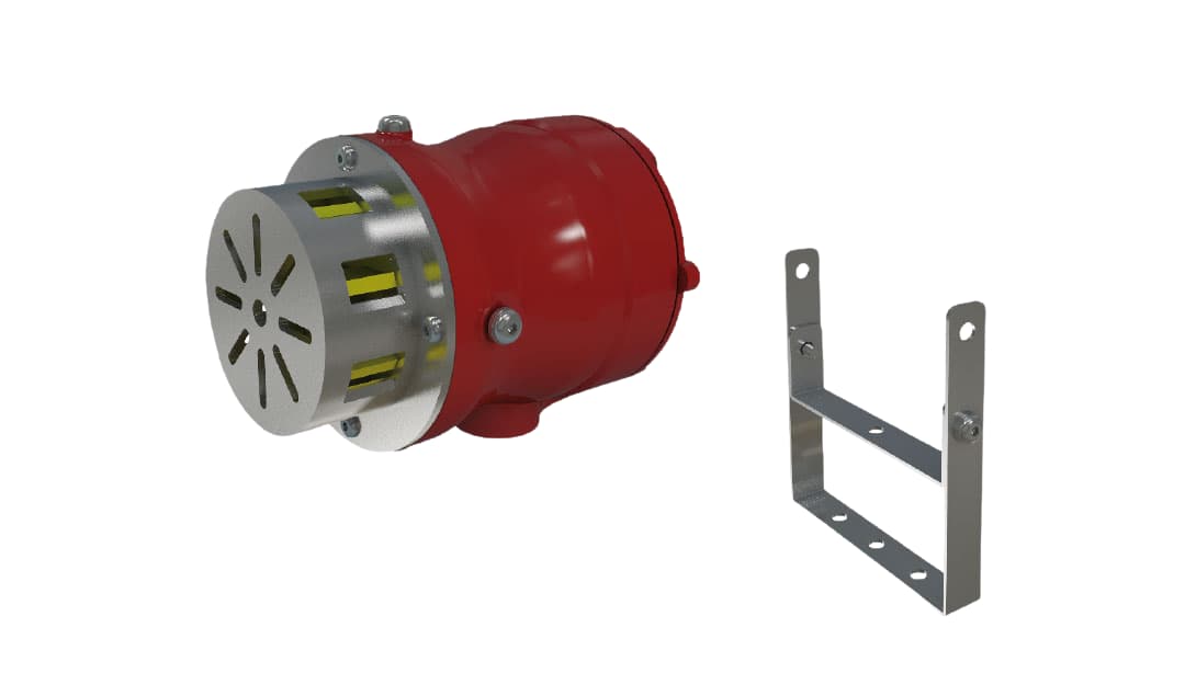 Sirène industrielle ATEX Sirena ETS-30 rouge avec étrier de fixation en acier inoxydable